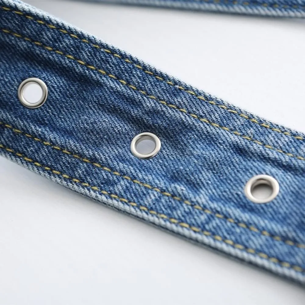 Women Denim Waist Belt metal buckle Canvas Waistband Casual Punk Vintage
