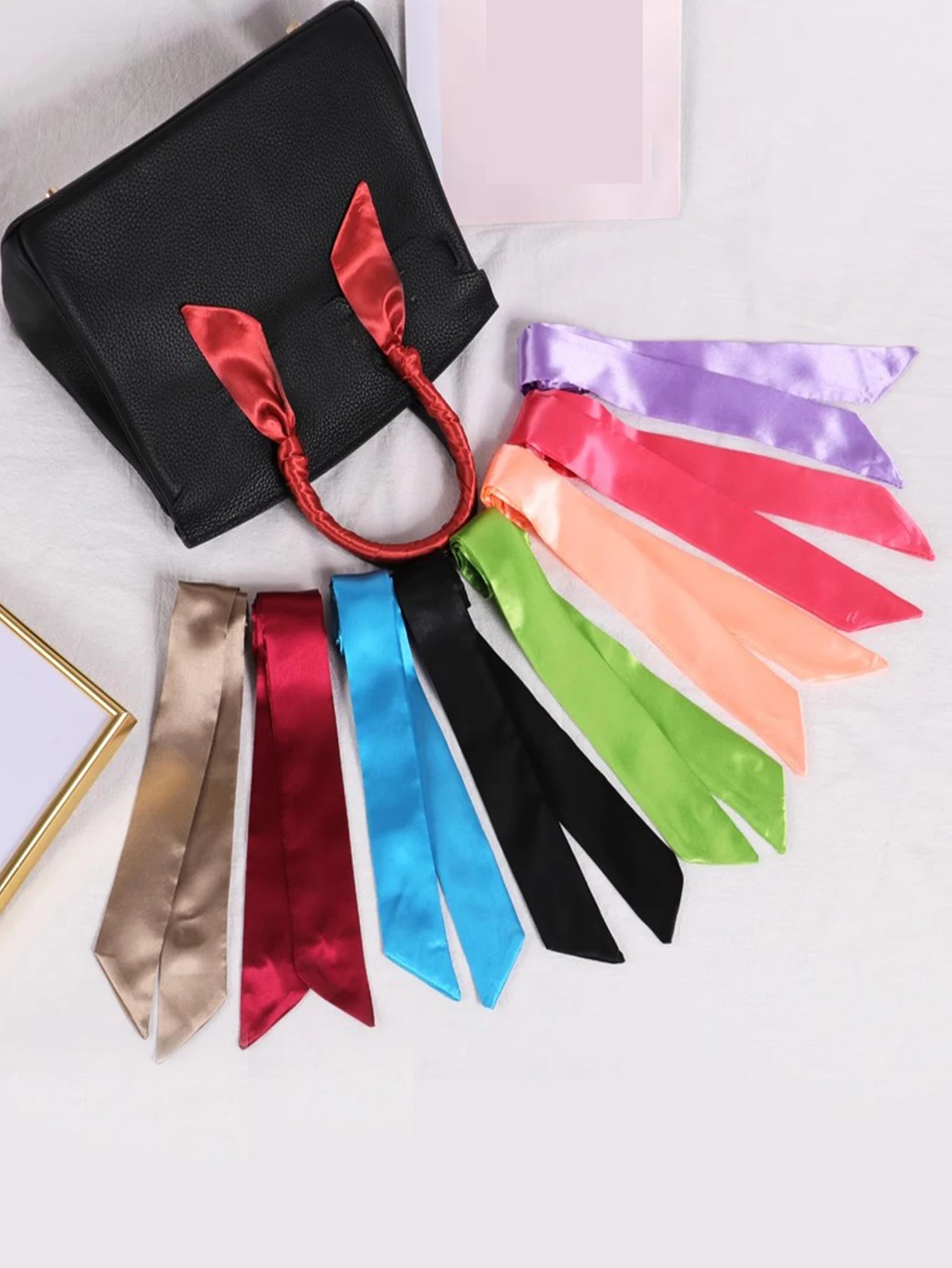 Woman Skinny Silk Scarf Long Hair Strip Silk Ribbon Small Neck Scarves Bag Handle Ribbon Scarf Kerchief Ladies Tie 4cm*90cm
