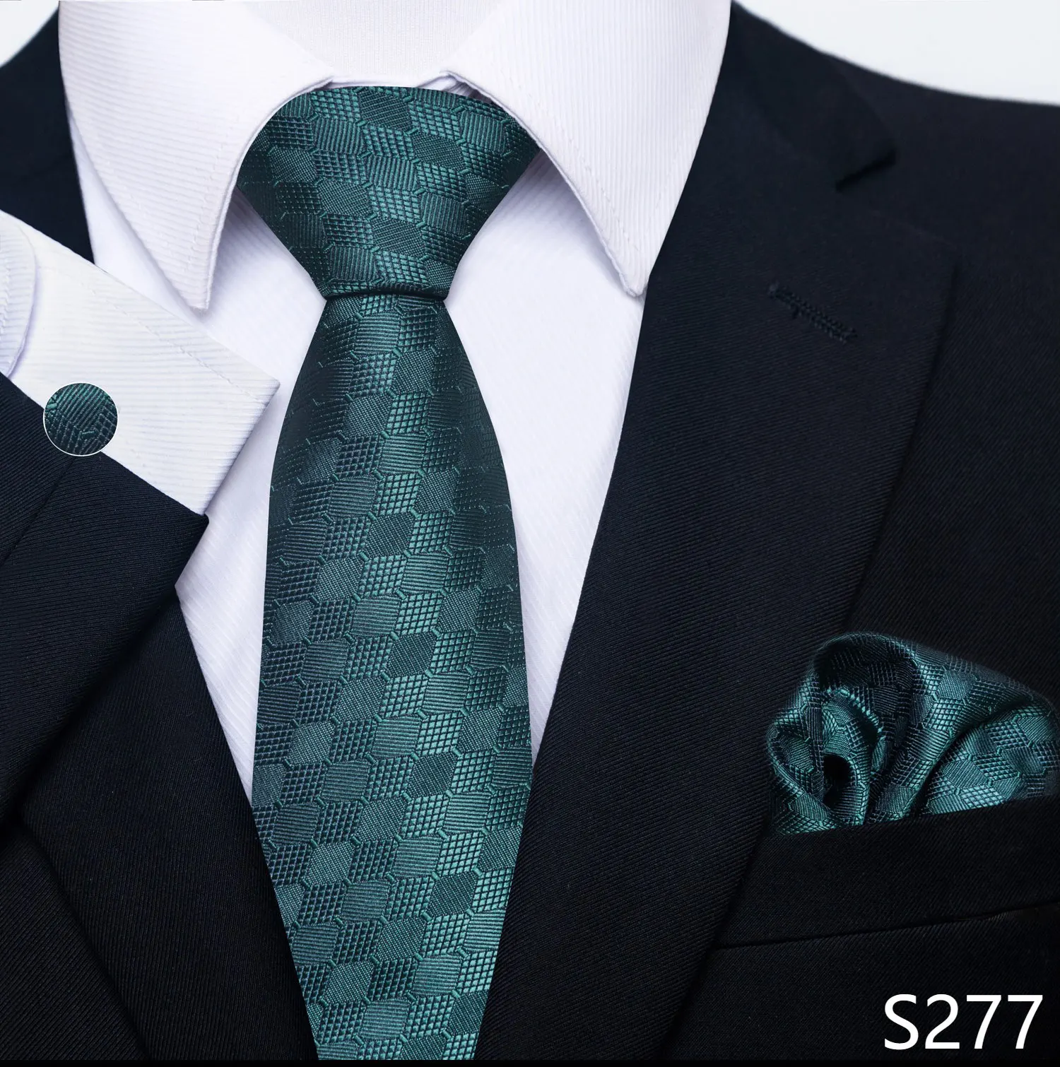 New Style Fashion Brand Tie For Men Green Floral Tie Pocket Squares Cuffilinks Set Necktie Suit Accessories Fit Formal Party