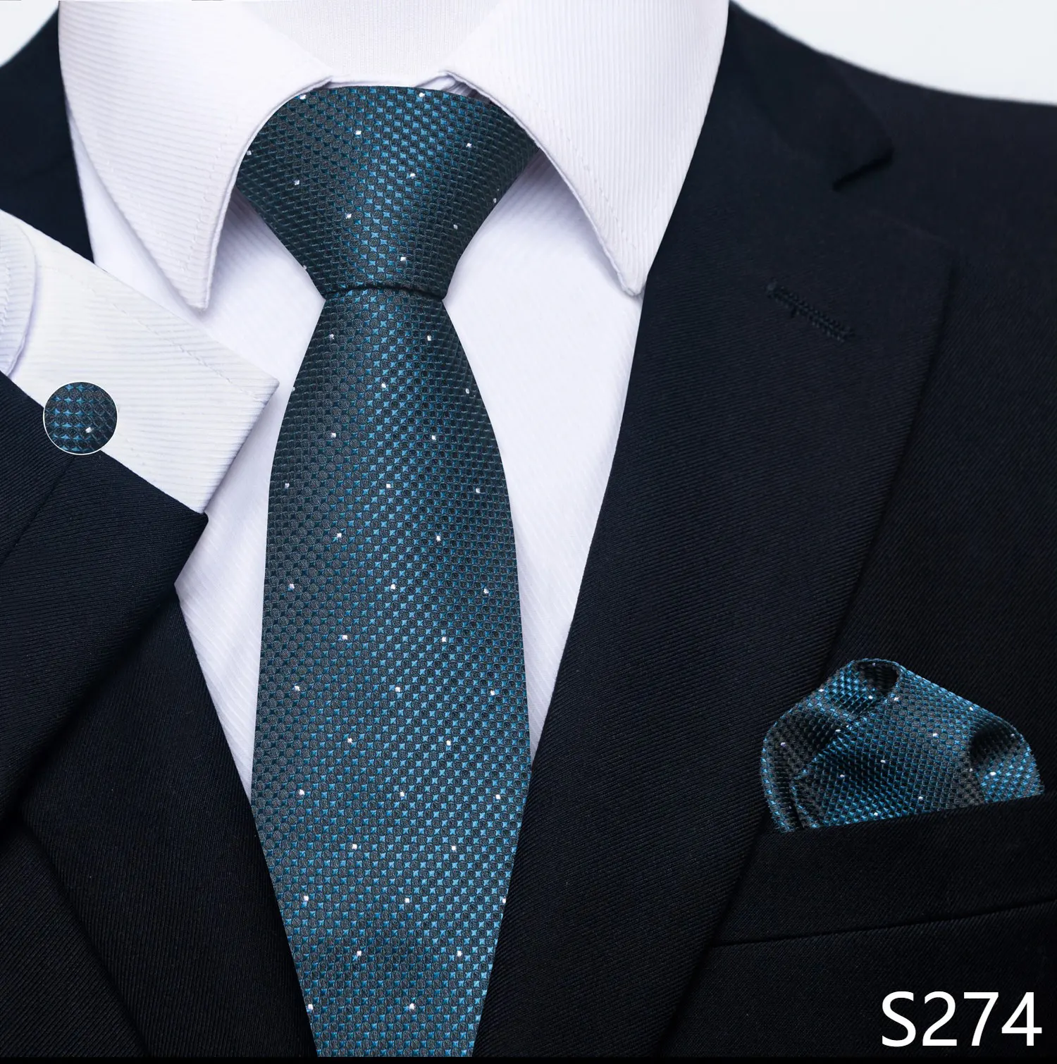 New Style Fashion Brand Tie For Men Green Floral Tie Pocket Squares Cuffilinks Set Necktie Suit Accessories Fit Formal Party