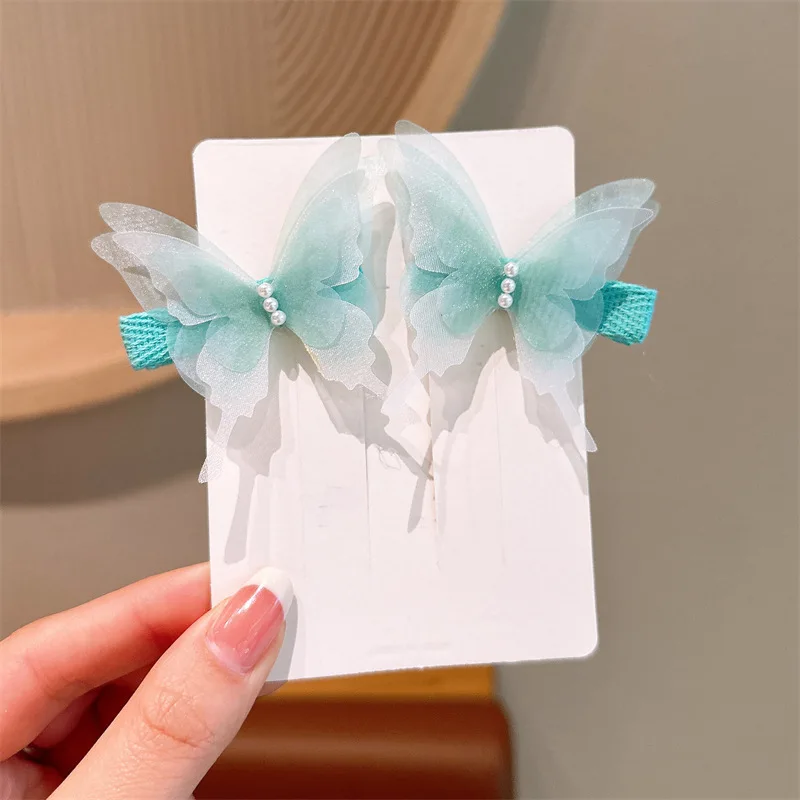 2pcs Butterfly Hairpin Cute Children Fabric Girl Hairpin Girls Pearl Side Clip Headdress Headwear Girls Kids Hair Accessories