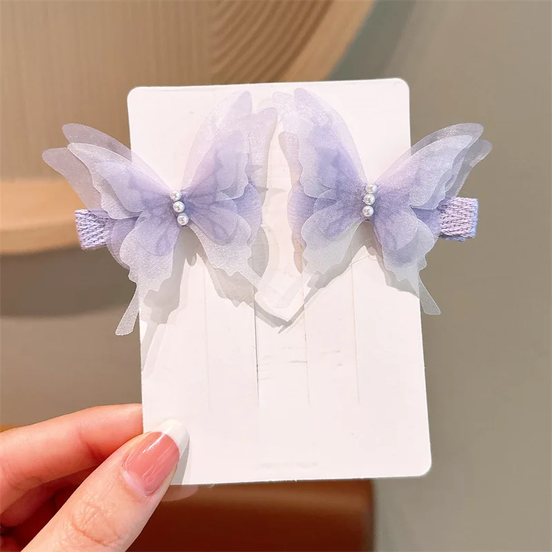 2pcs Butterfly Hairpin Cute Children Fabric Girl Hairpin Girls Pearl Side Clip Headdress Headwear Girls Kids Hair Accessories
