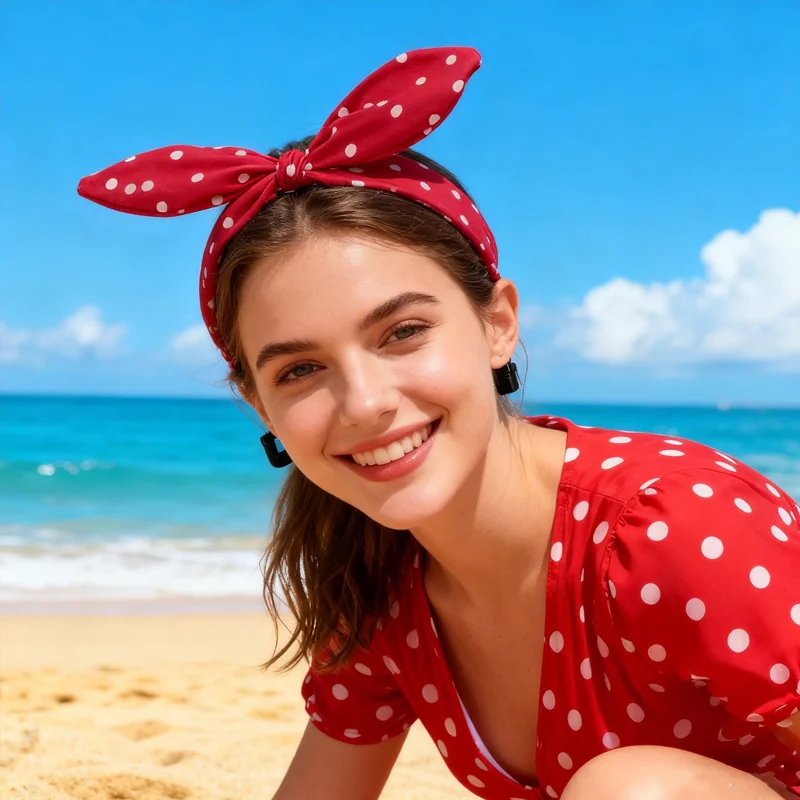 1/2pcs Solid Color Fabric Polka Dot Bow Headband for Women Elegant Temperament Wide Headband Fashion Girl's Makeup Hairband