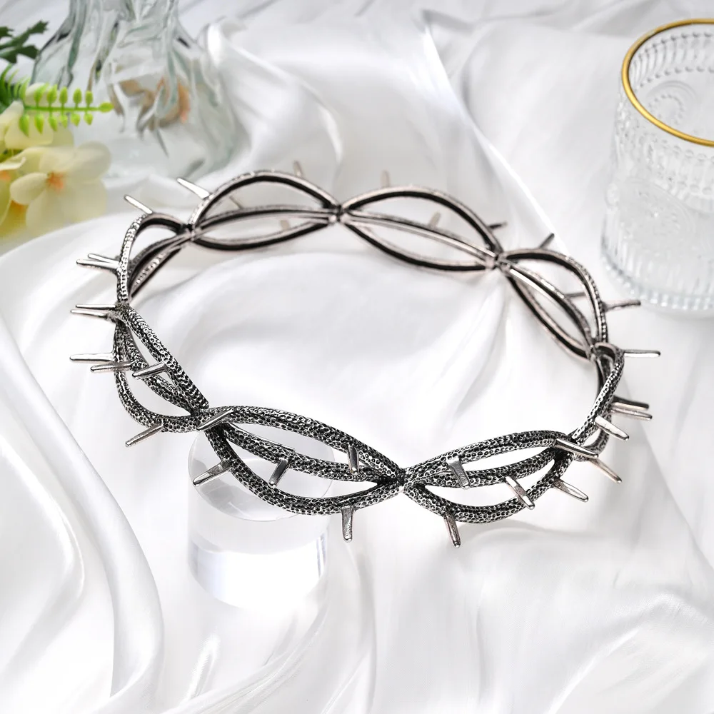 Kendrick Lamar Style Thorn Elf King Crown – Retro Two-Dimensional Men's Hair Jewelry Large Round Fantasy Headband for Cosplay