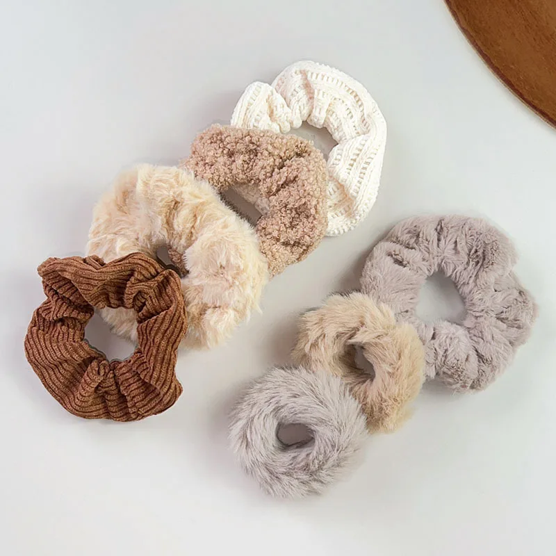 7 Pcs/Set Women Hair Scrunchies Set Plush Solid Hair Band for Girls Ponytail Holder Rubber Bands Hair Ties Hair Accessories