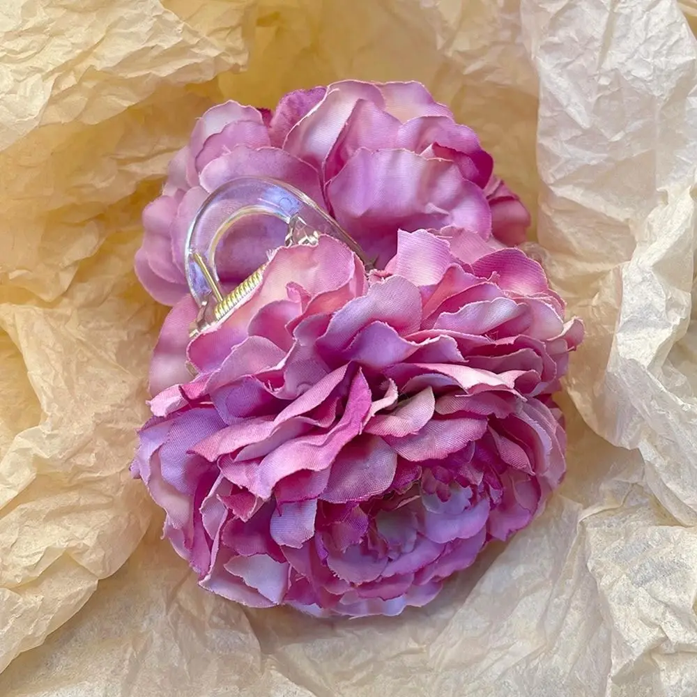French Elegant Peony Flower Hair Claw Beautiful Simulation Flowers Hair Claw Clip Chic Summer Beach Headpiece for Women Girls