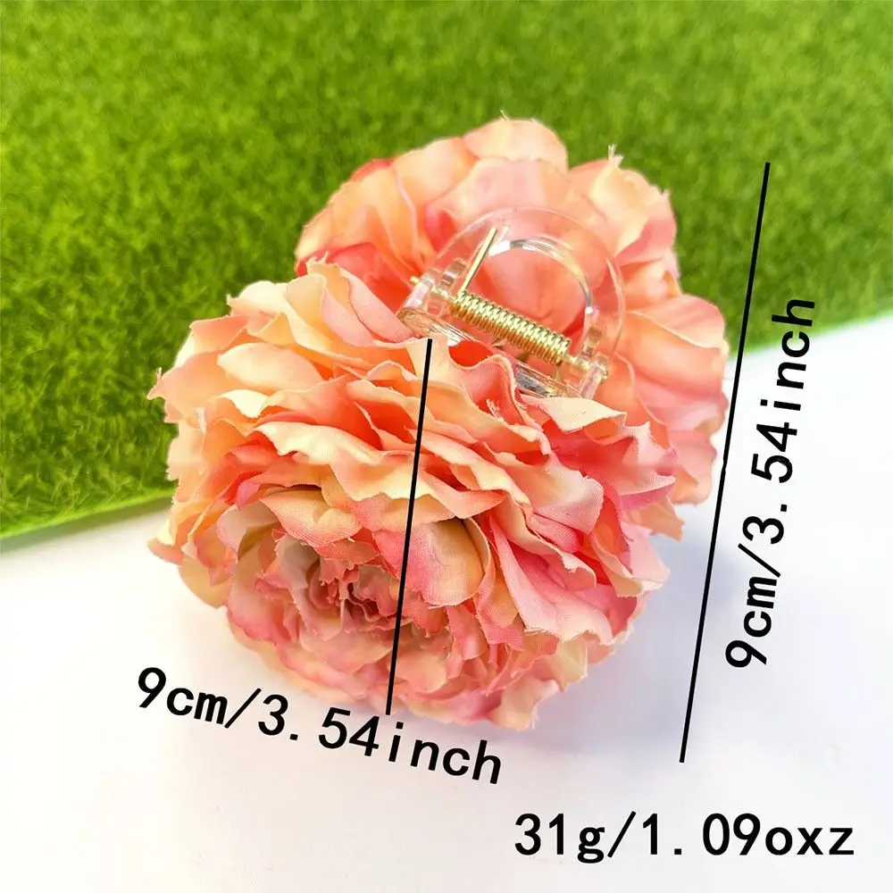 French Elegant Peony Flower Hair Claw Beautiful Simulation Flowers Hair Claw Clip Chic Summer Beach Headpiece for Women Girls