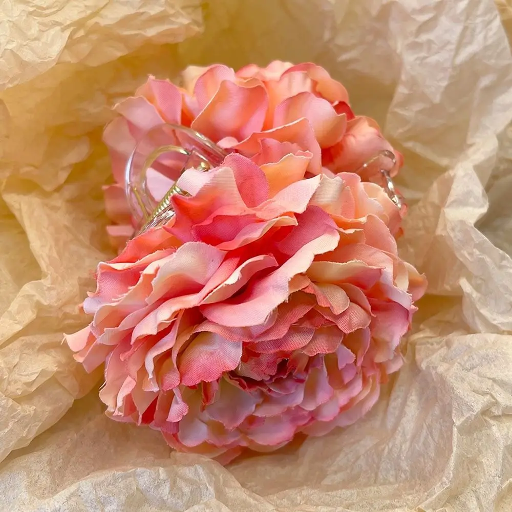 French Elegant Peony Flower Hair Claw Beautiful Simulation Flowers Hair Claw Clip Chic Summer Beach Headpiece for Women Girls