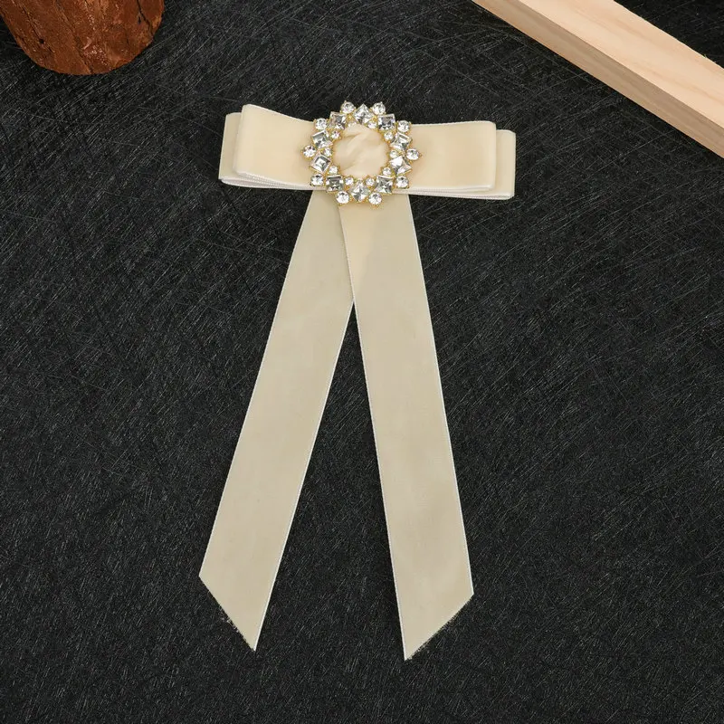 Korean Rhinestone Fabric Bow Brooch Tie Blouse Black Bowties Sweater Neckline Accessories College Style High-end Jk Decoration