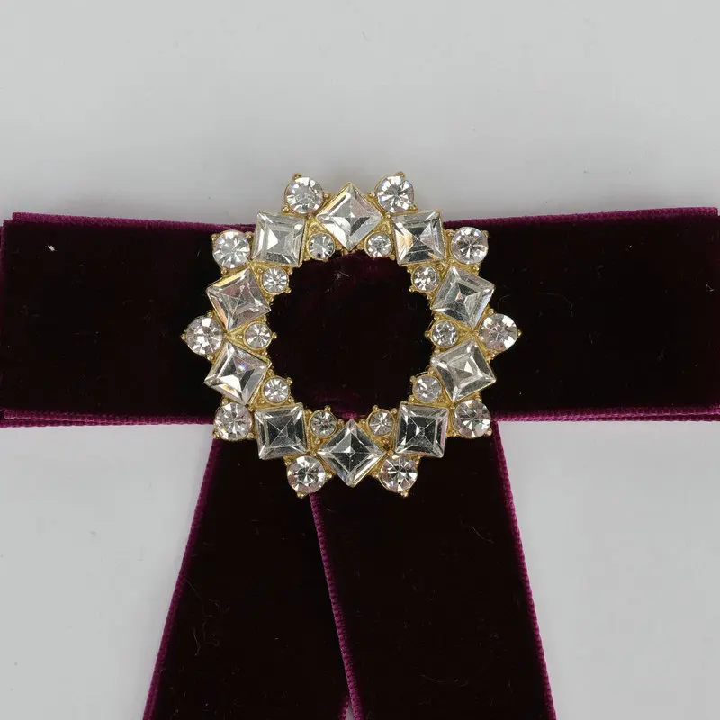Korean Rhinestone Fabric Bow Brooch Tie Blouse Black Bowties Sweater Neckline Accessories College Style High-end Jk Decoration