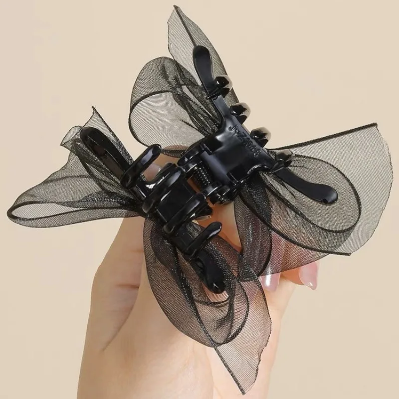 2Pcs Black Elegant Lace Bow Hair Clips Sweet Side Bangs Hairs Cards Temperament Forehead Clip Headdress Duckbill Clips Wholesale