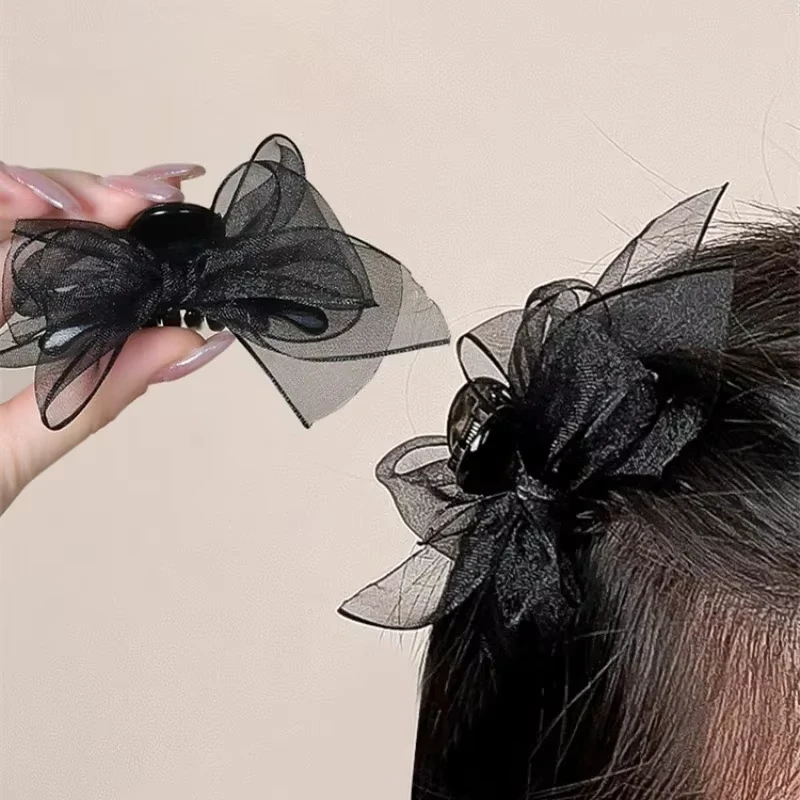 2Pcs Black Elegant Lace Bow Hair Clips Sweet Side Bangs Hairs Cards Temperament Forehead Clip Headdress Duckbill Clips Wholesale