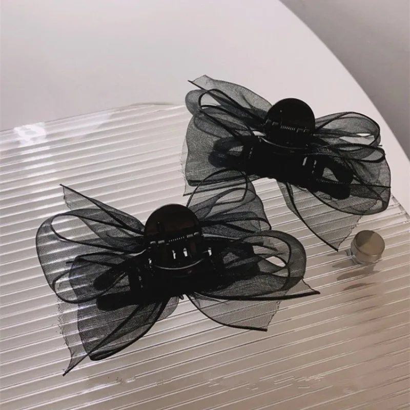2Pcs Black Elegant Lace Bow Hair Clips Sweet Side Bangs Hairs Cards Temperament Forehead Clip Headdress Duckbill Clips Wholesale
