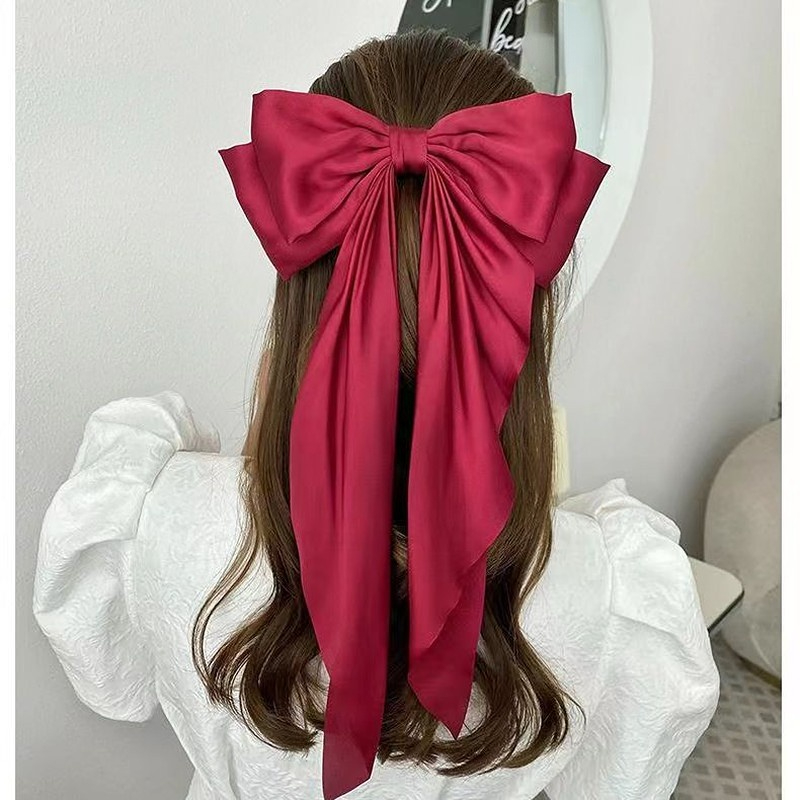 Women Large Bowknot Stain Hairpin Chiffon Bow Hair Clip Barrettes Girls Solid Color Ponytail Clip Hair Accessories Headwear Gift
