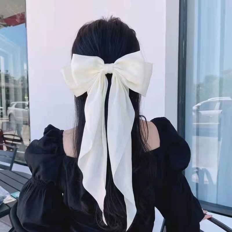 Women Large Bowknot Stain Hairpin Chiffon Bow Hair Clip Barrettes Girls Solid Color Ponytail Clip Hair Accessories Headwear Gift