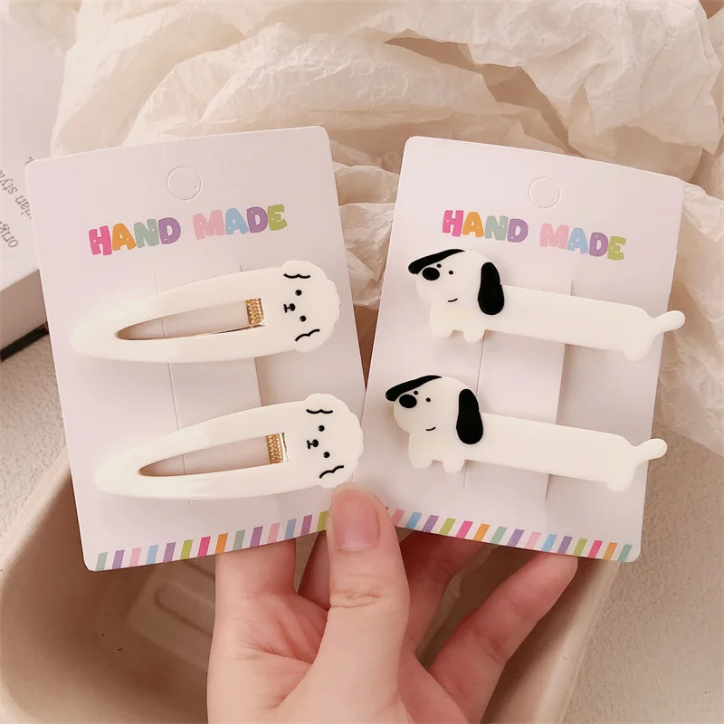 2pcs cute milk white puppy hair clip for girls, forehead bangs and broken hair clip, cartoon student versatile head accessory