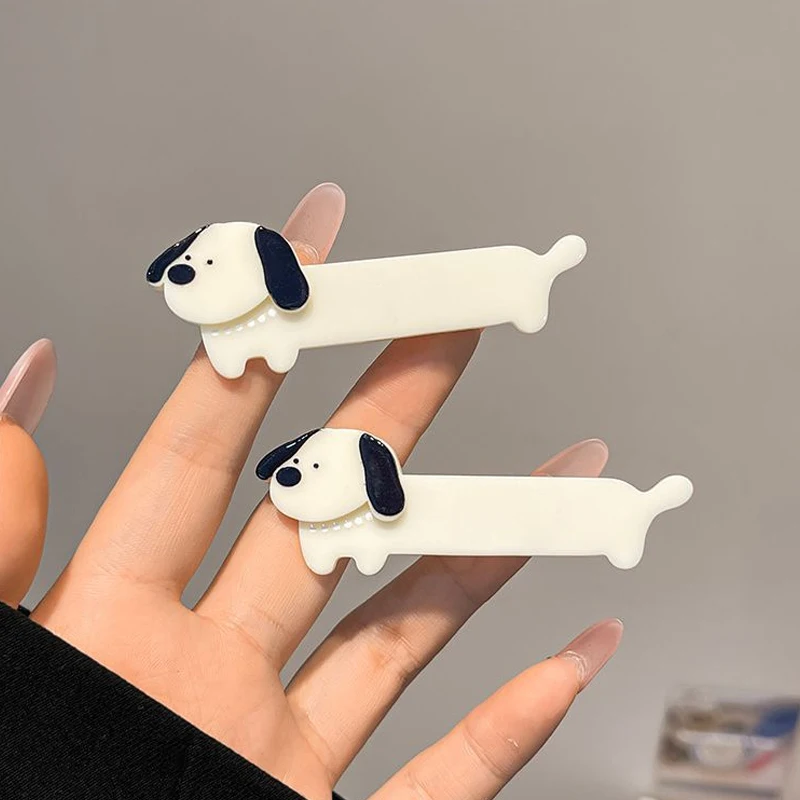 2pcs cute milk white puppy hair clip for girls, forehead bangs and broken hair clip, cartoon student versatile head accessory