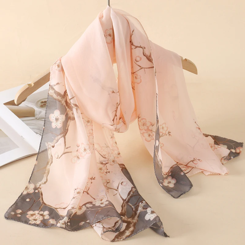 Print Chiffon Hijabs for Women Camping Sunscreen Silk Scarf Islam Khimar Turban Long Wrap Beach Travel Outdoor Hair Accessories