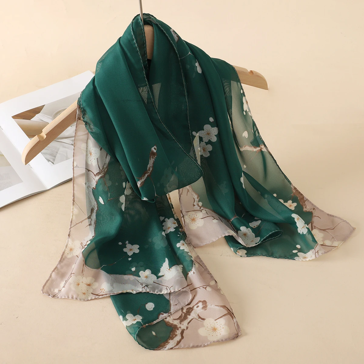 Print Chiffon Hijabs for Women Camping Sunscreen Silk Scarf Islam Khimar Turban Long Wrap Beach Travel Outdoor Hair Accessories