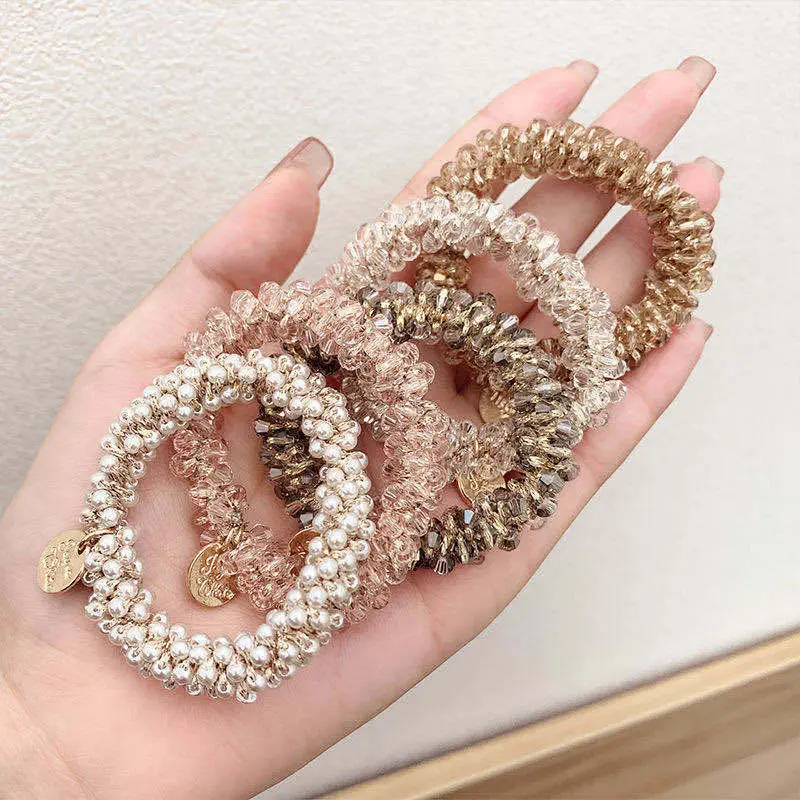 3pcs/set Crystal Pearl Beads Elastic Bands Scrunchies Hair Accessories Women Ponytail Holder Headwear