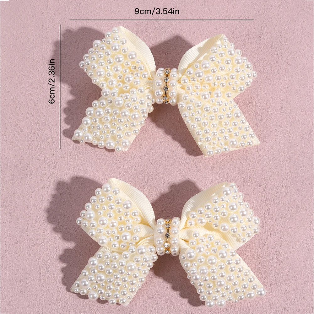 2Pcs Pearl Bow Hair Clips Sweet Elegant Rhinestone Bownot Hairpin For Girls Children Women Boutique Headdress Hair Accessories