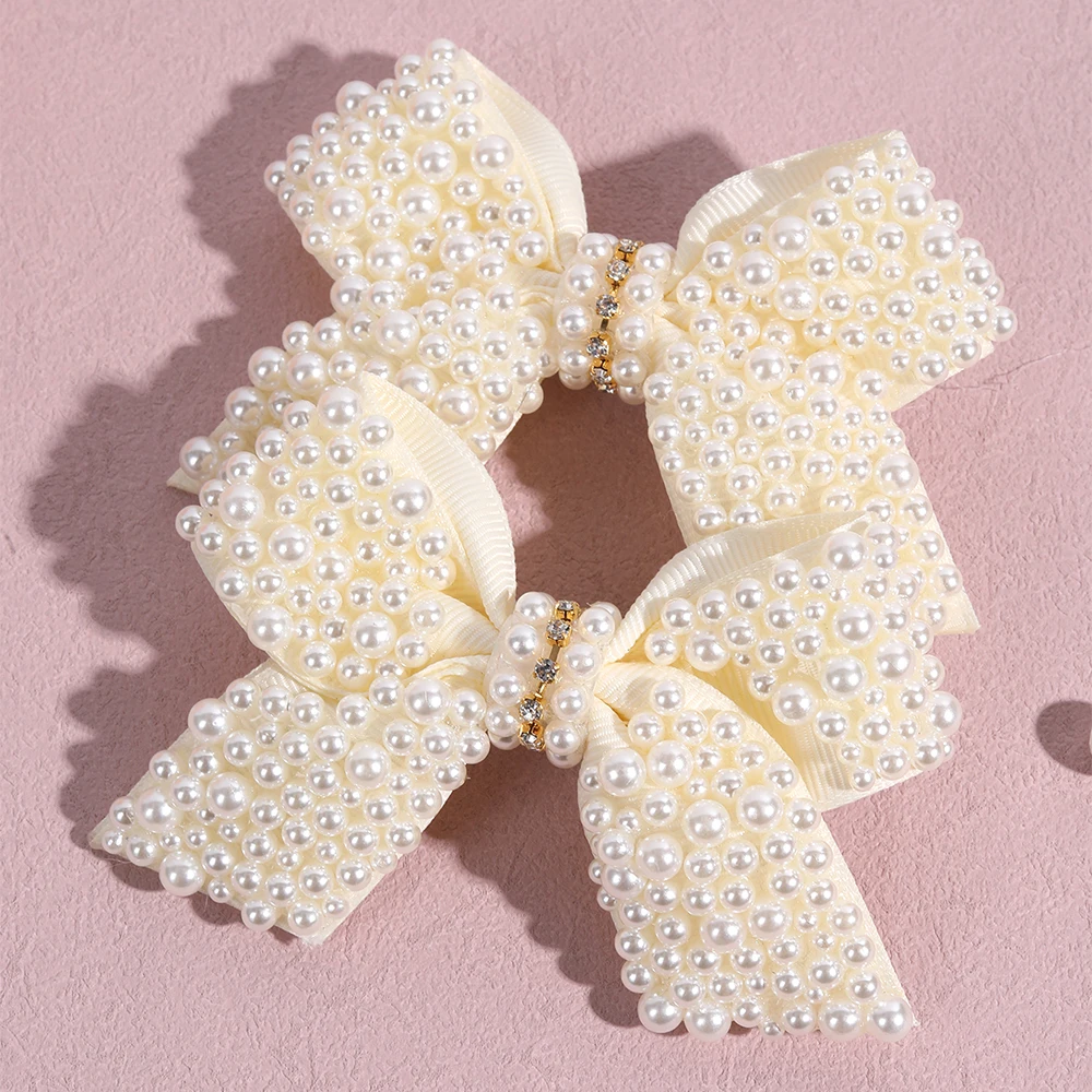 2Pcs Pearl Bow Hair Clips Sweet Elegant Rhinestone Bownot Hairpin For Girls Children Women Boutique Headdress Hair Accessories