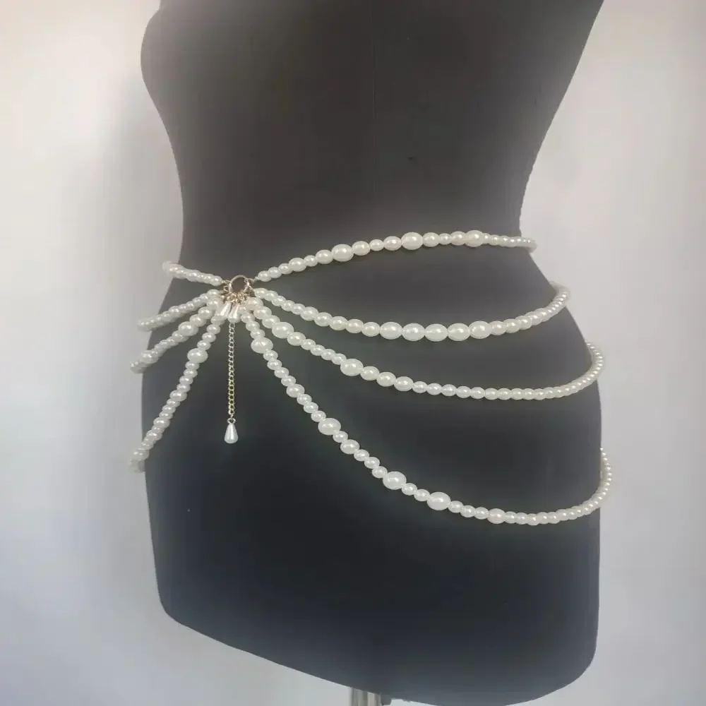 Fashion Y2K Waist Chain Multilayer Pearl Tassel Body Accessories Character Playing Women Belt Party