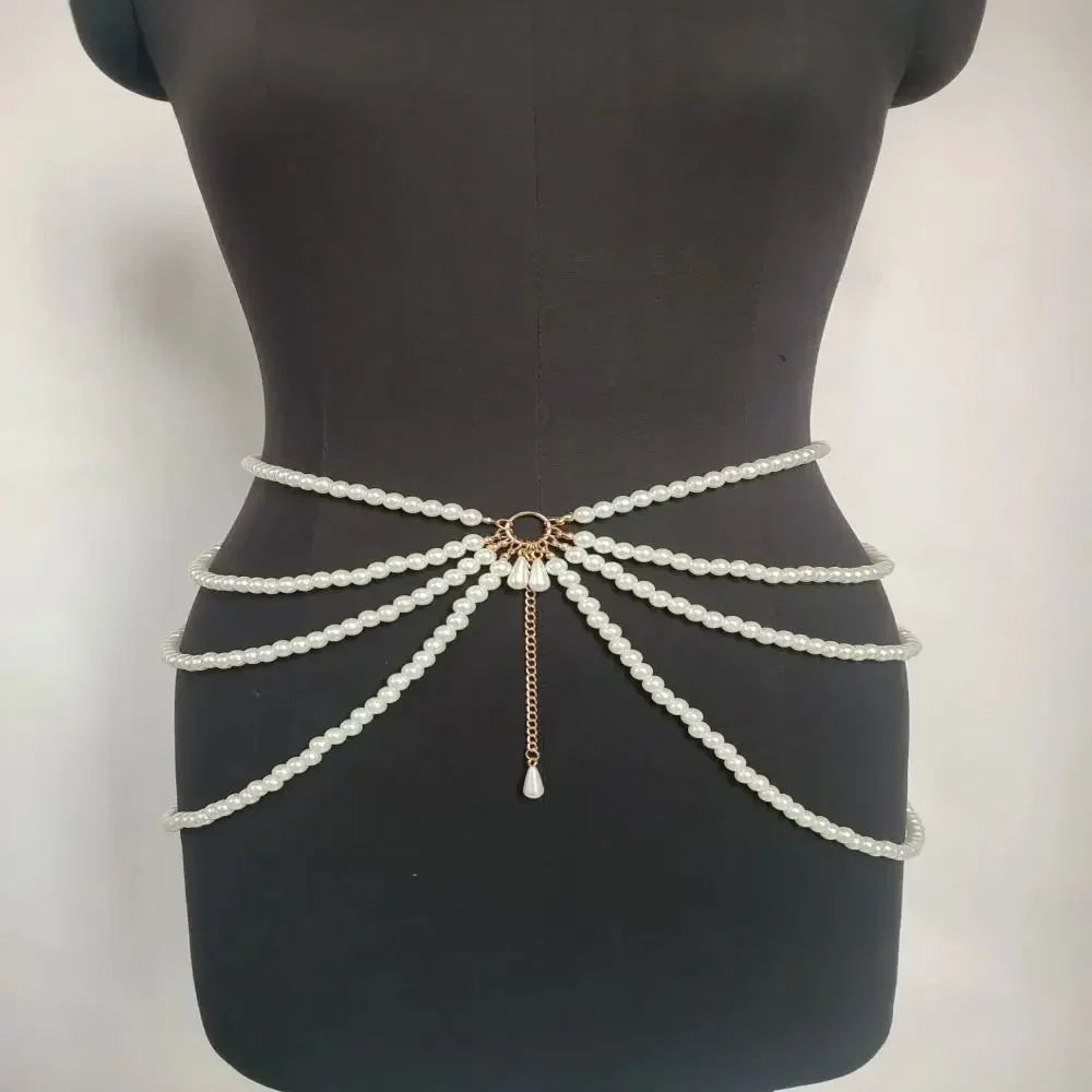 Fashion Y2K Waist Chain Multilayer Pearl Tassel Body Accessories Character Playing Women Belt Party