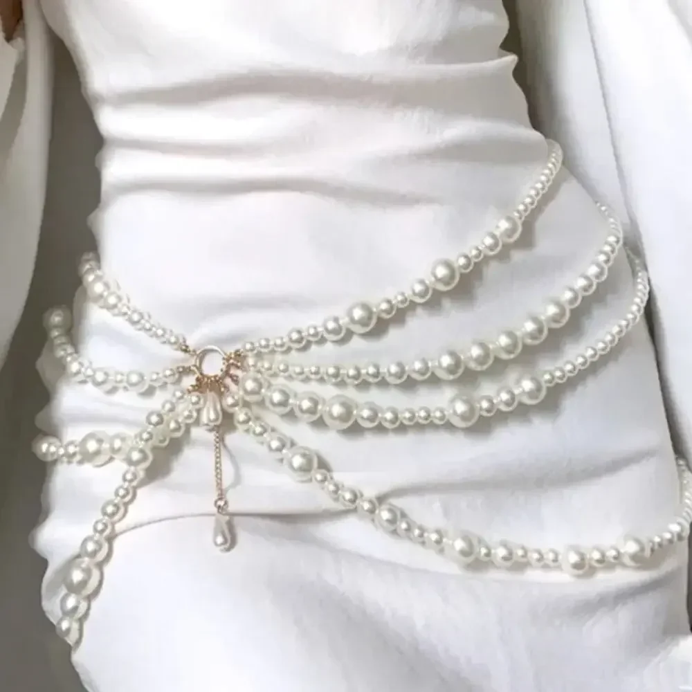 Fashion Y2K Waist Chain Multilayer Pearl Tassel Body Accessories Character Playing Women Belt Party