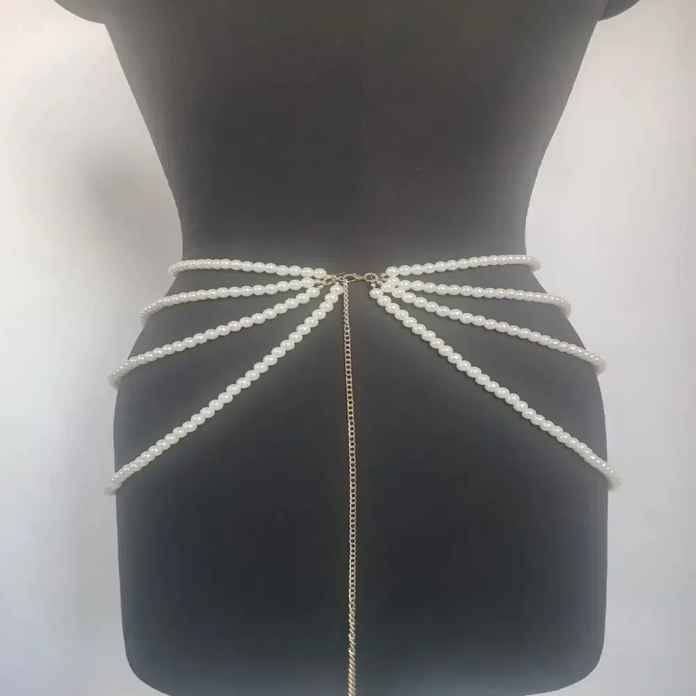 Fashion Y2K Waist Chain Multilayer Pearl Tassel Body Accessories Character Playing Women Belt Party