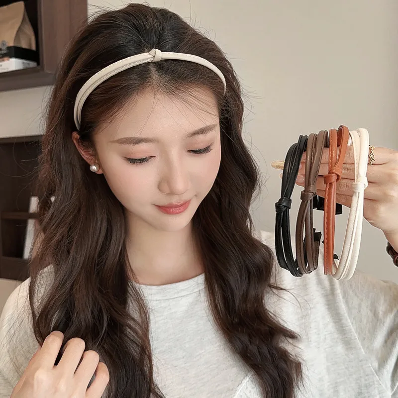 Sweet And Cool PU Leather Narrow Edge Headband for Women Elegant Simple Face Wash Headband Fashionable Girl Hair Band Hair Acces