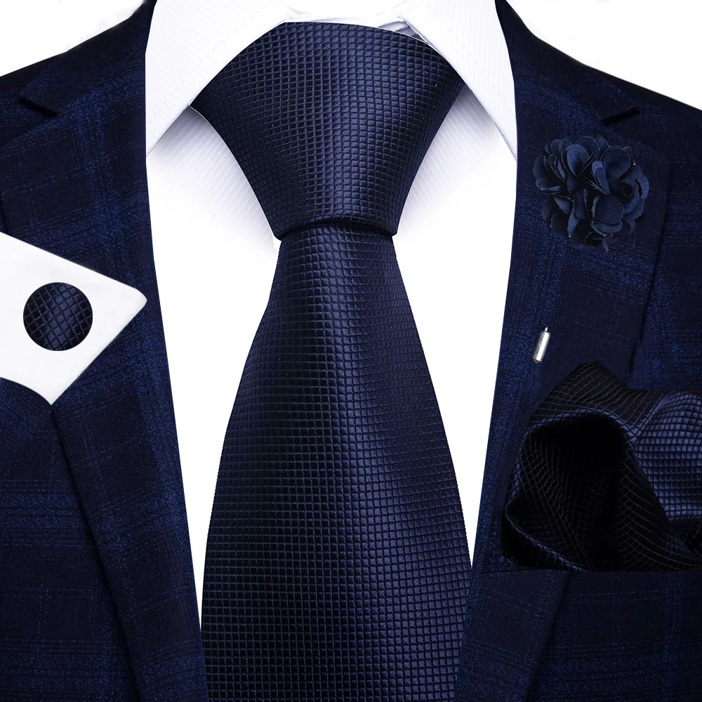 Wholesale Fashion 8 CM Blue Paisley Tie Pocket Squares Cufflink Pin Set Man Office Suit Accessories Wedding Gift Fit Party