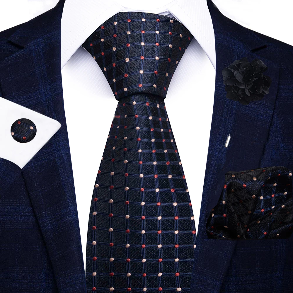 Wholesale Fashion 8 CM Blue Paisley Tie Pocket Squares Cufflink Pin Set Man Office Suit Accessories Wedding Gift Fit Party