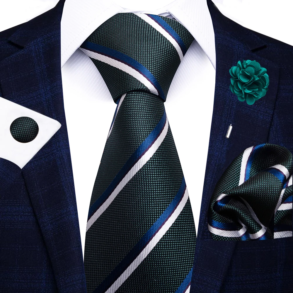 Wholesale Fashion 8 CM Blue Paisley Tie Pocket Squares Cufflink Pin Set Man Office Suit Accessories Wedding Gift Fit Party