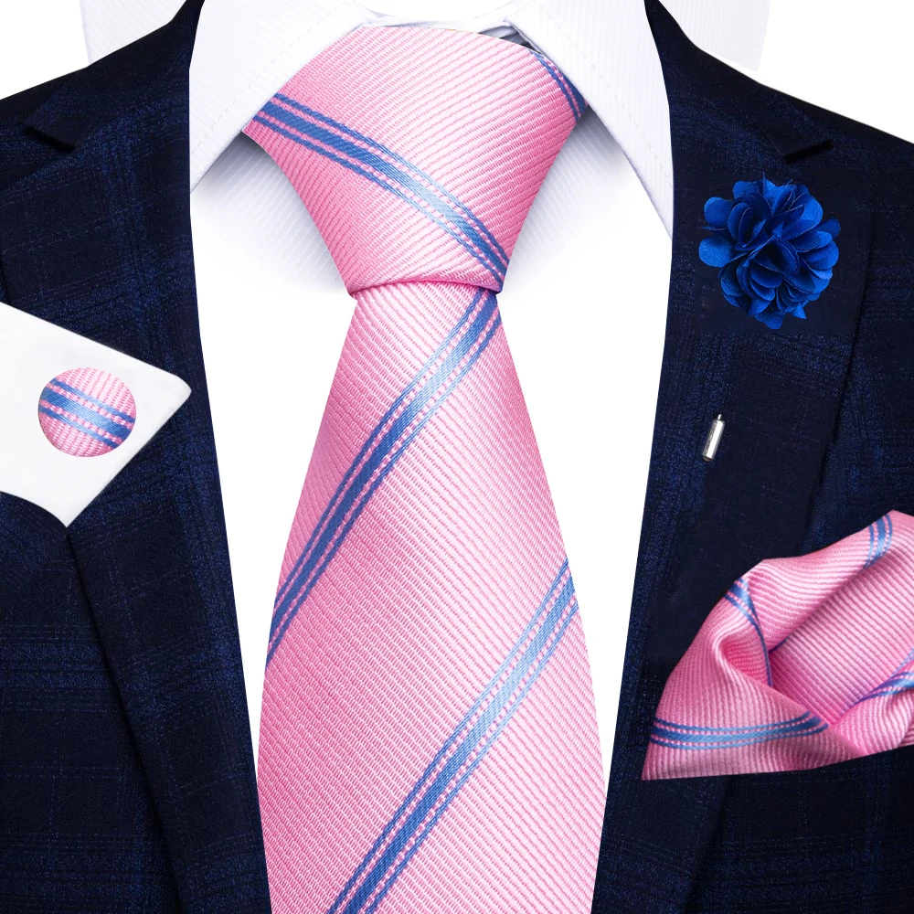 Wholesale Fashion 8 CM Blue Paisley Tie Pocket Squares Cufflink Pin Set Man Office Suit Accessories Wedding Gift Fit Party