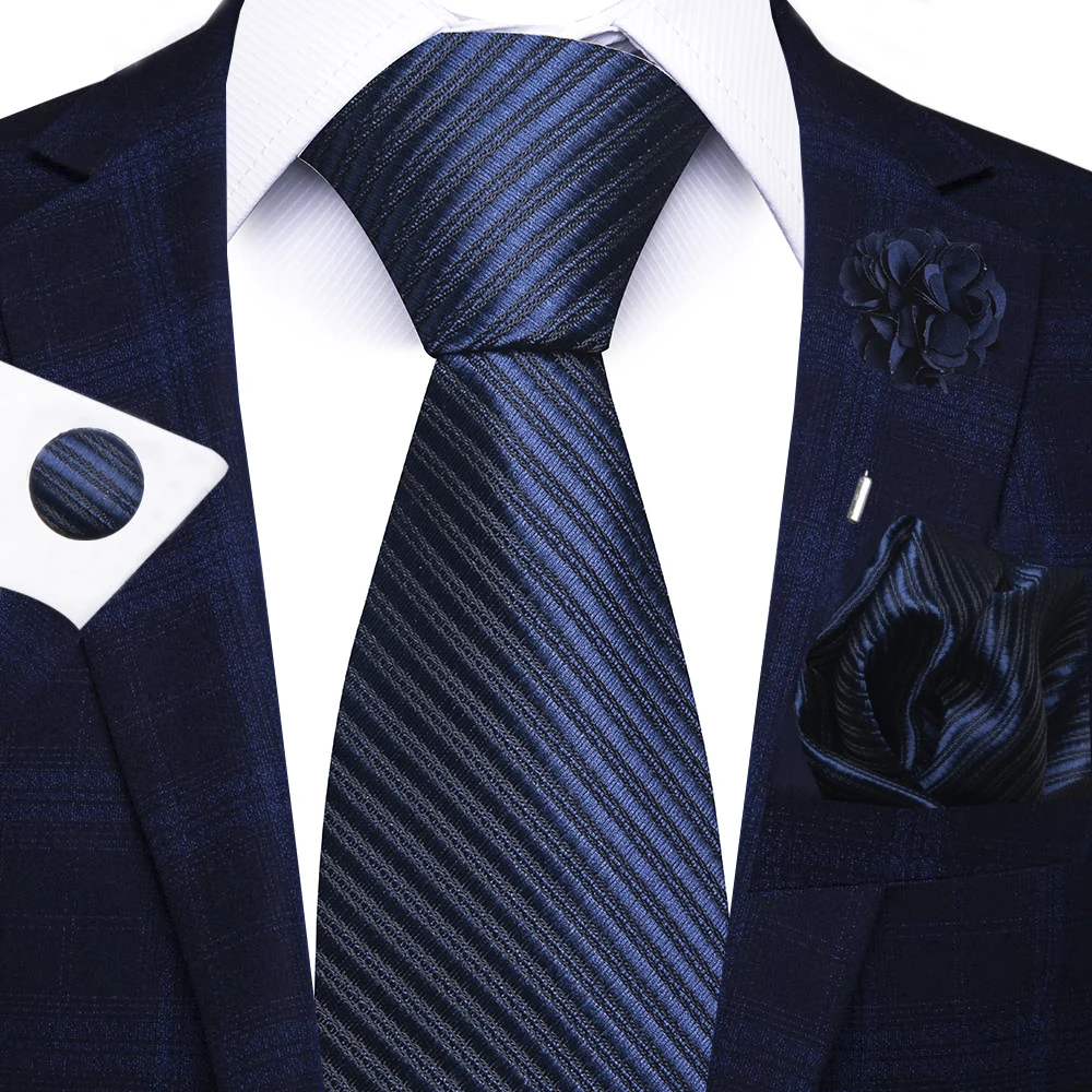 Wholesale Fashion 8 CM Blue Paisley Tie Pocket Squares Cufflink Pin Set Man Office Suit Accessories Wedding Gift Fit Party