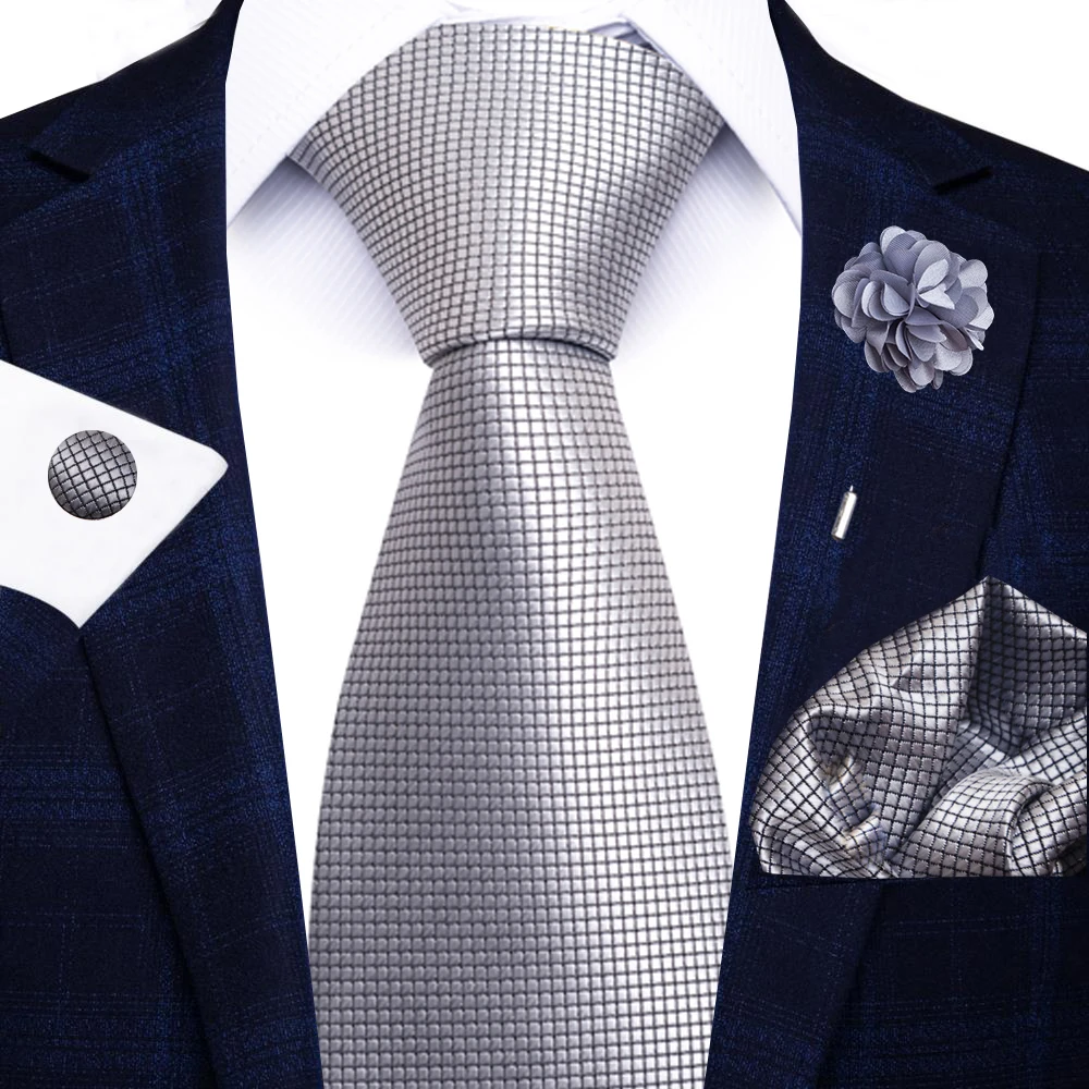 Wholesale Fashion 8 CM Blue Paisley Tie Pocket Squares Cufflink Pin Set Man Office Suit Accessories Wedding Gift Fit Party