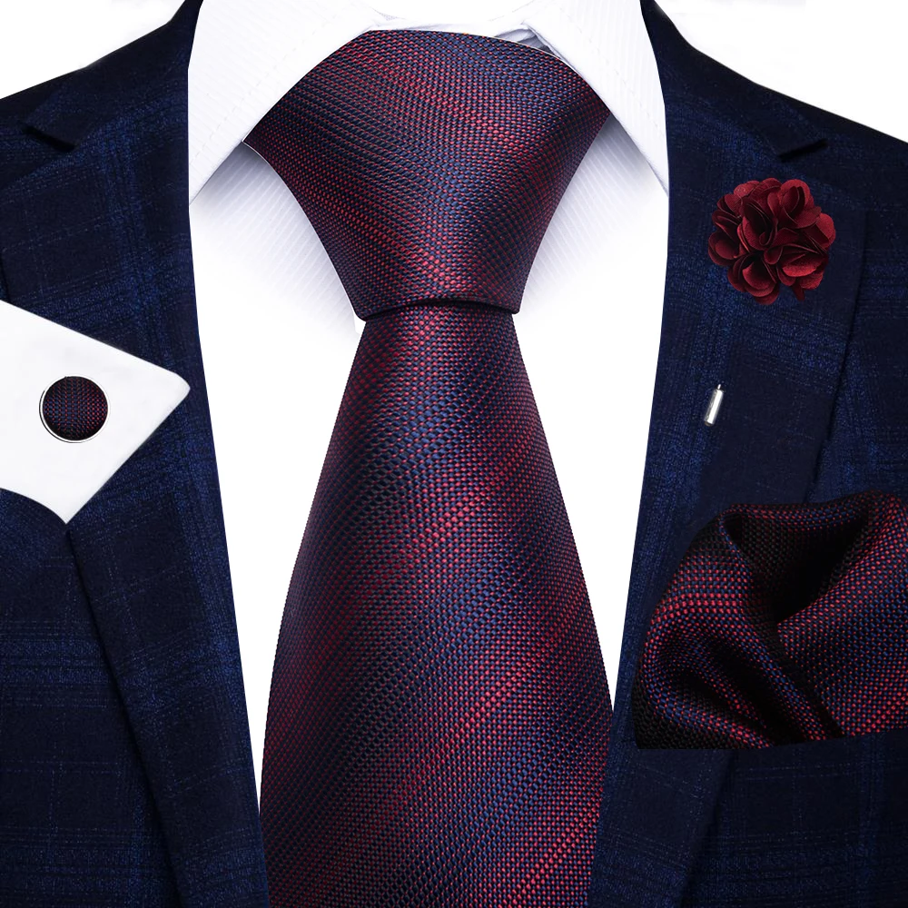 Wholesale Fashion 8 CM Blue Paisley Tie Pocket Squares Cufflink Pin Set Man Office Suit Accessories Wedding Gift Fit Party