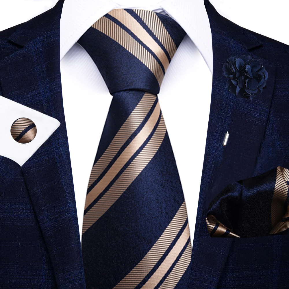 Wholesale Fashion 8 CM Blue Paisley Tie Pocket Squares Cufflink Pin Set Man Office Suit Accessories Wedding Gift Fit Party