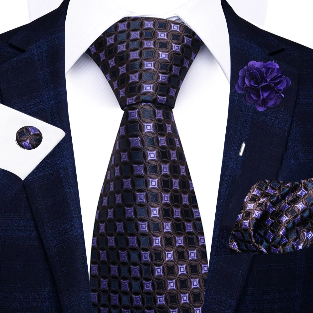Wholesale Fashion 8 CM Blue Paisley Tie Pocket Squares Cufflink Pin Set Man Office Suit Accessories Wedding Gift Fit Party