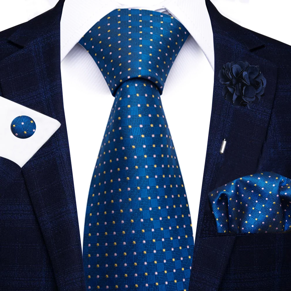 Wholesale Fashion 8 CM Blue Paisley Tie Pocket Squares Cufflink Pin Set Man Office Suit Accessories Wedding Gift Fit Party