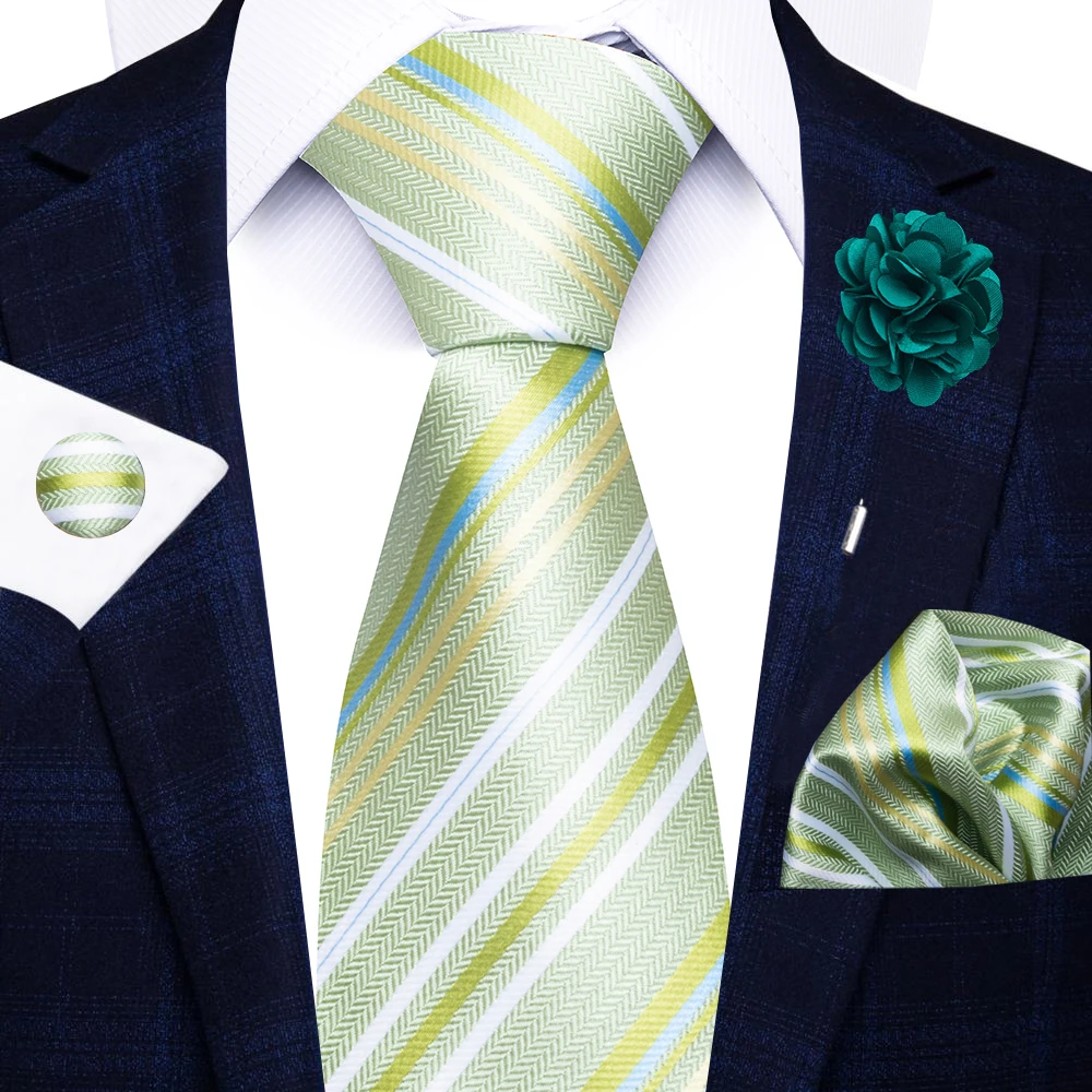 Wholesale Fashion 8 CM Blue Paisley Tie Pocket Squares Cufflink Pin Set Man Office Suit Accessories Wedding Gift Fit Party