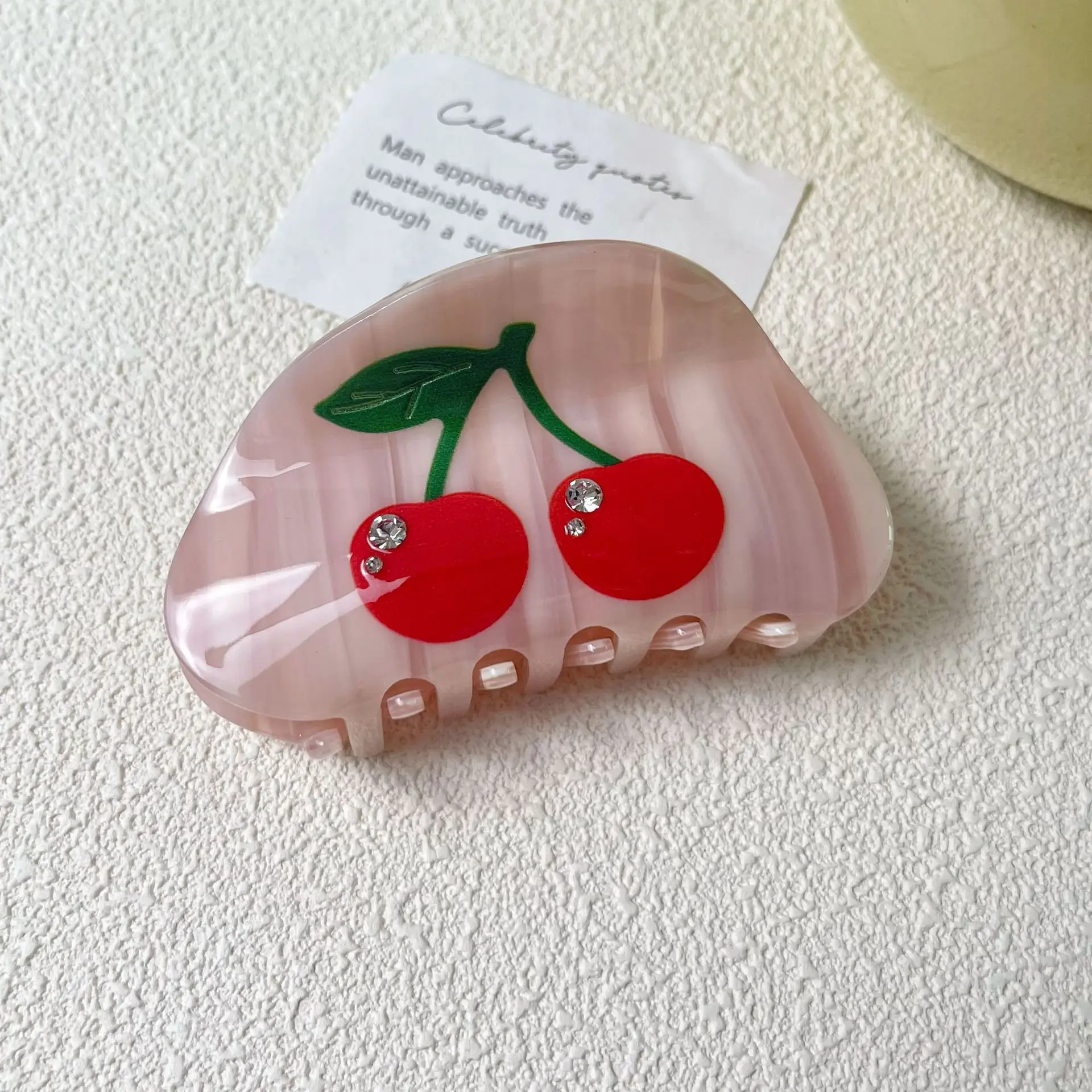 1pc Japanese and Korean acetate grab clips, cute fruits, cherry hairpins, temperament rhinestones back of the head, hair claw