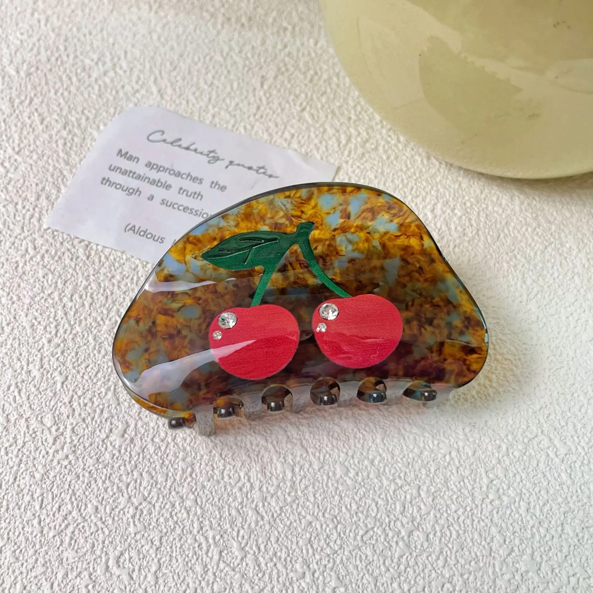 1pc Japanese and Korean acetate grab clips, cute fruits, cherry hairpins, temperament rhinestones back of the head, hair claw