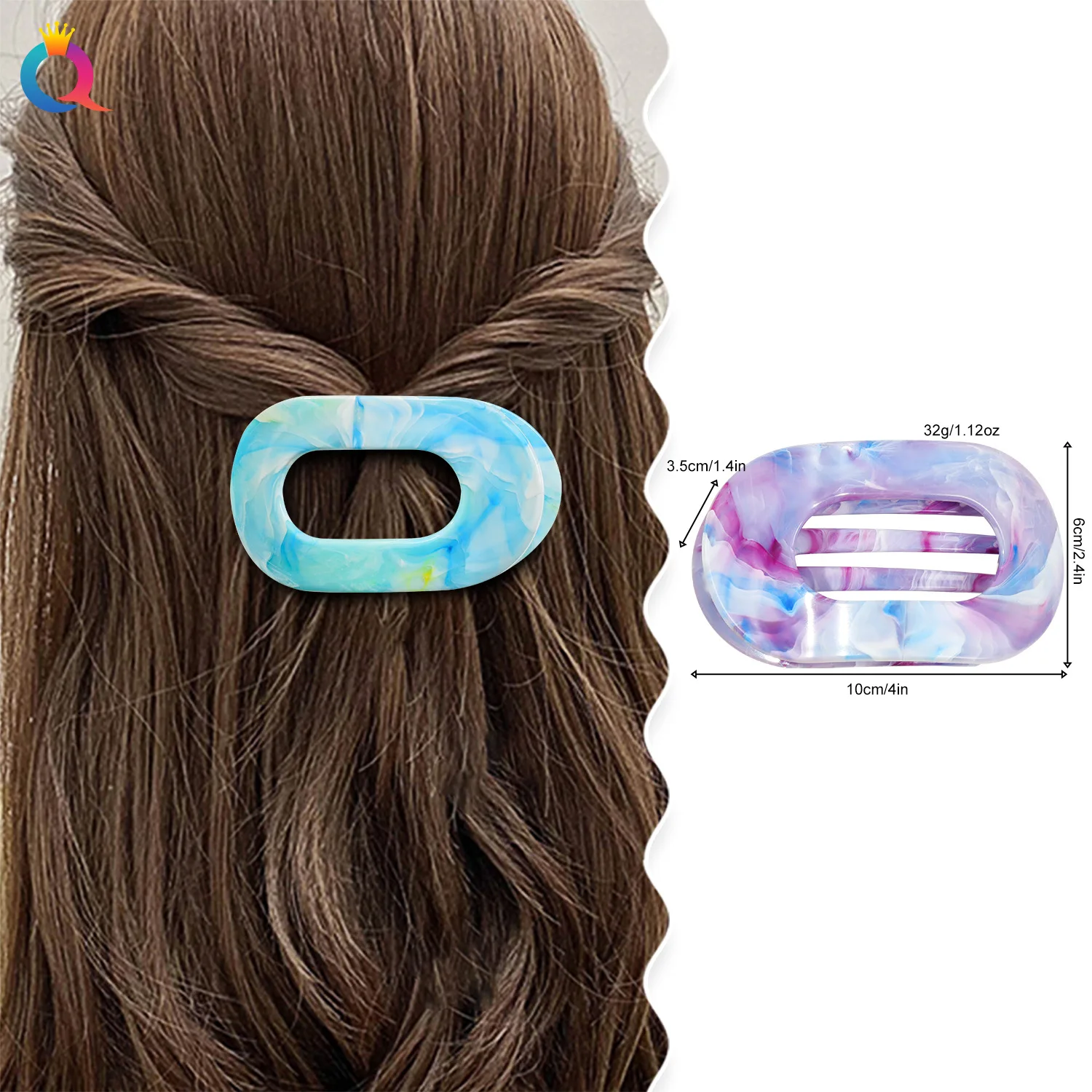 Fashion Oval Hair Claw Clips Women Elegant Marbling Acrylic Flat Circular Hair Grips Premium Colorful Updo Hair Pins Barrettes