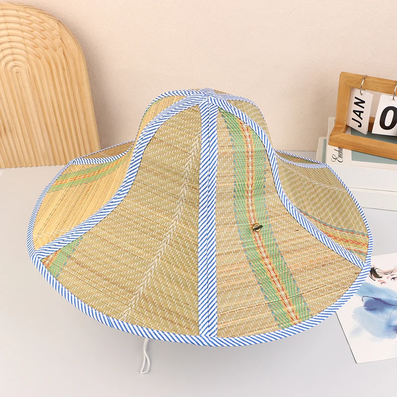 Chinese Bamboo Rattan Hats Retro Handmade Weave Straw Hat Tourism Rain Dance Props Cone Fishing Sunshade Fisherman Hat