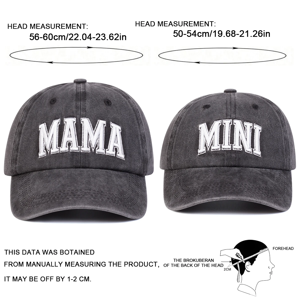 Unisex Parent Child 3D MAMA/MINI Embroidery Wash Baseball Caps Spring and Autumn Outdoor Adjustable Casual Hats Sunscreen Hat 