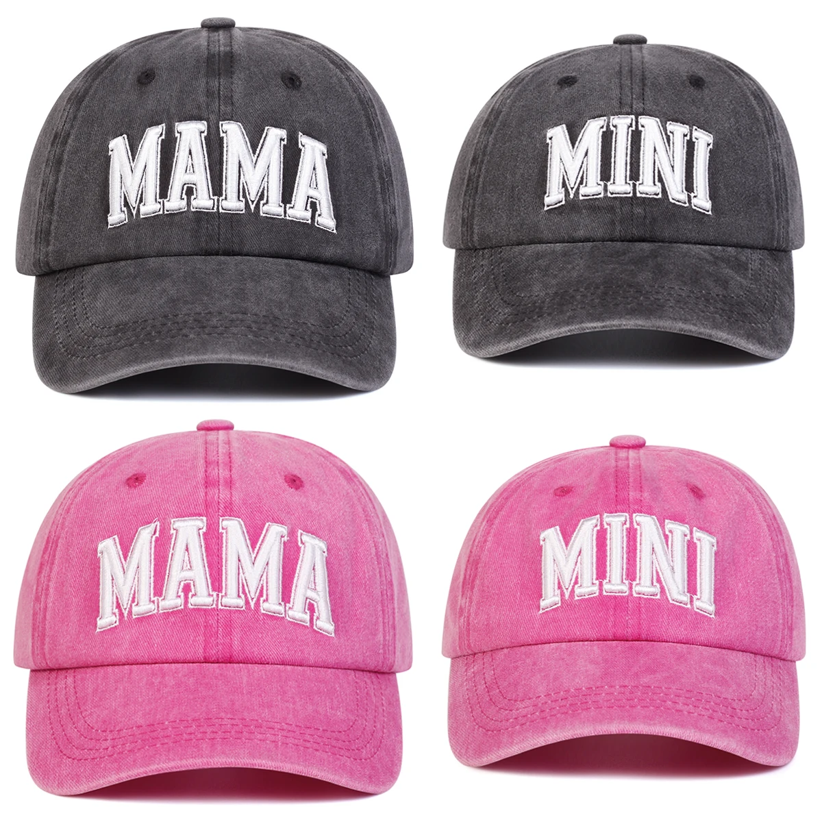 Unisex Parent Child 3D MAMA/MINI Embroidery Wash Baseball Caps Spring and Autumn Outdoor Adjustable Casual Hats Sunscreen Hat 