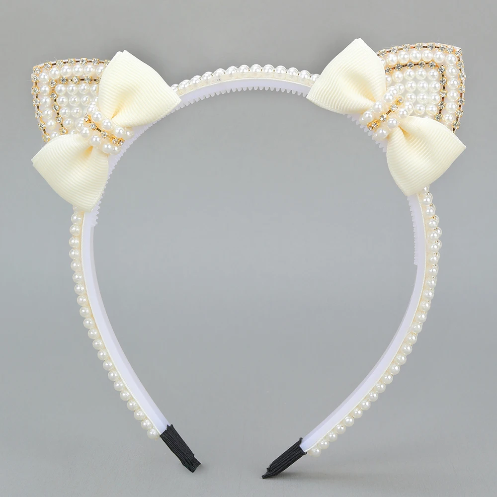 Cat Ear Headbands Sweet Cute Ears Elegant Pearl Bow Hairband For Girls Sweet Head Band Children Kid Hair Hoop Accessories Tiara