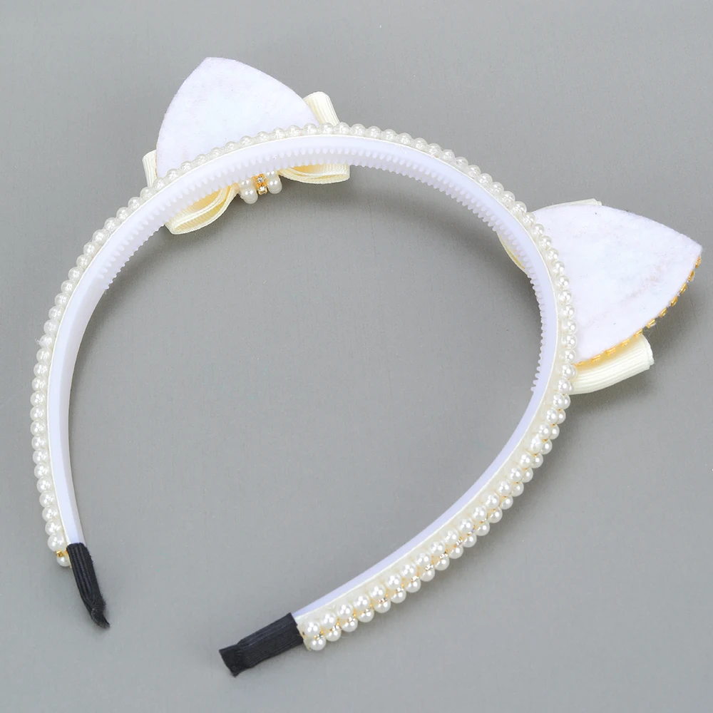 Cat Ear Headbands Sweet Cute Ears Elegant Pearl Bow Hairband For Girls Sweet Head Band Children Kid Hair Hoop Accessories Tiara